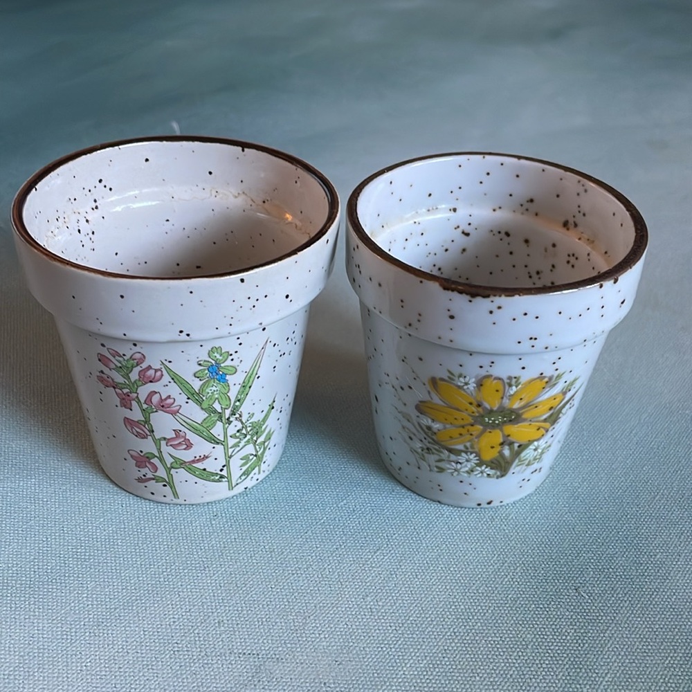 Vintage Takahashi Mini Flower Pots Speckled Stoneware + String Of Pearls Plant